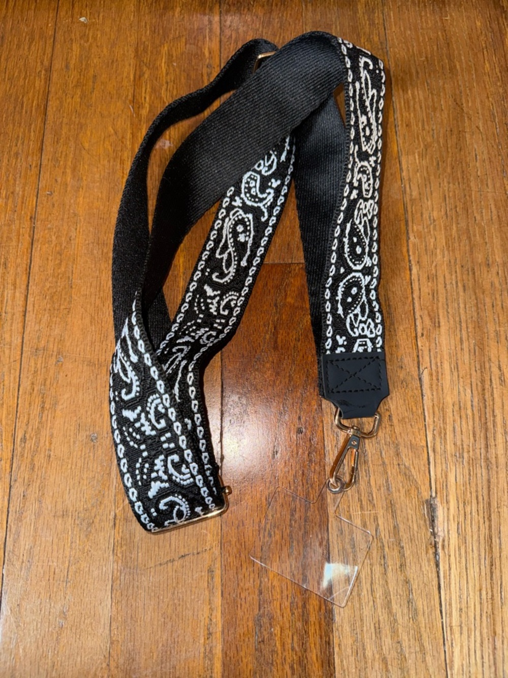 Black Paisley Crossbody Phone Holder with Silver Hardware